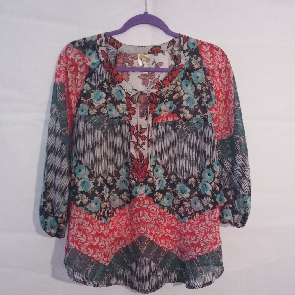 Fig And Flower Boho Floral Sheer Blouse